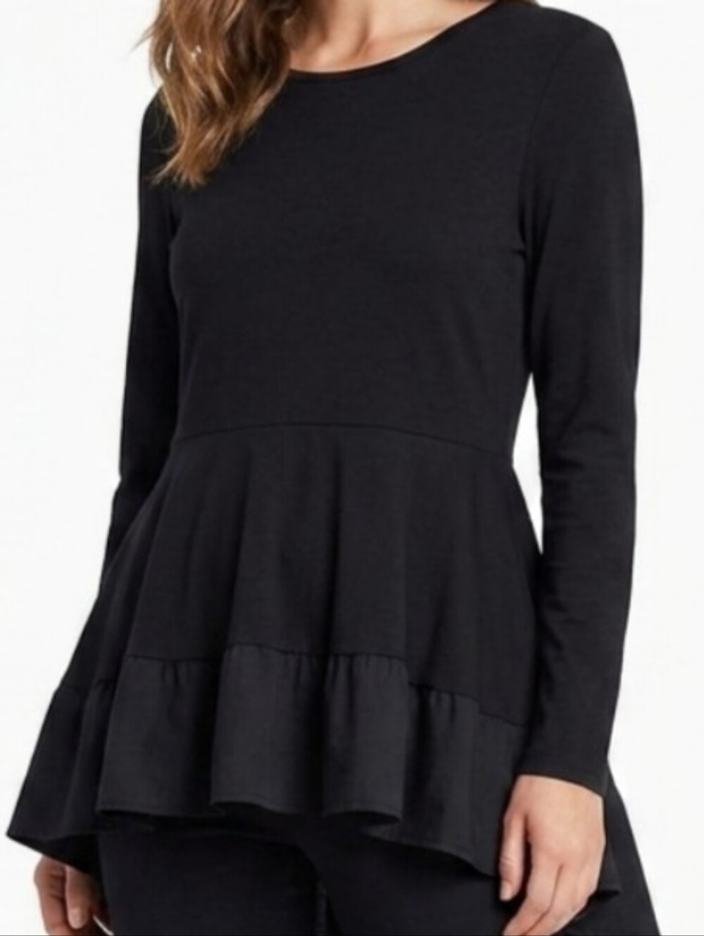 COS 100% Cotton Black Long Peplum Long-Sleeve Top